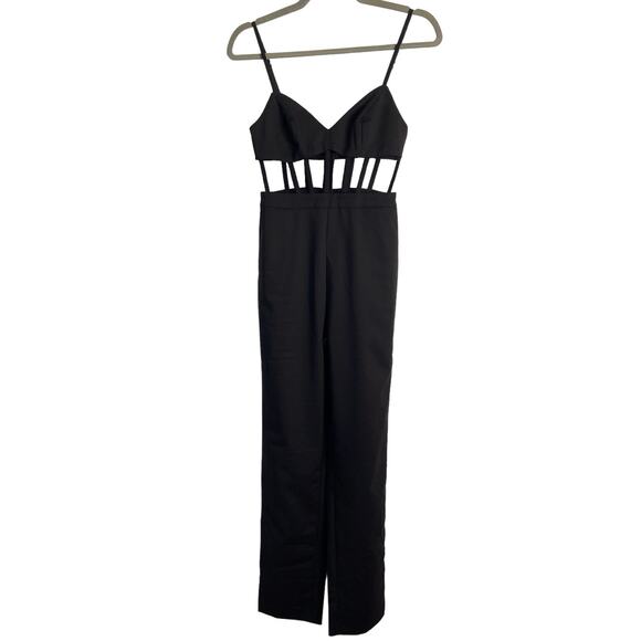 NBD Revolve Bianna Jumpsuit Slim Leg Boned Mesh Adjustable Strap Black Size XXS - Picture 4 of 13